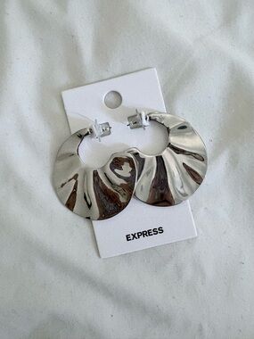 Express Sculpted Silver Hoop Earrings
